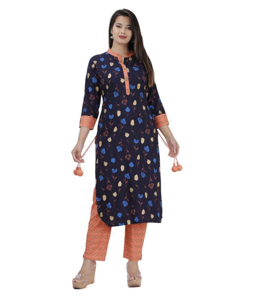     			HIGHLIGHT FASHION EXPORT Rayon Kurti With Pants - Stitched Suit