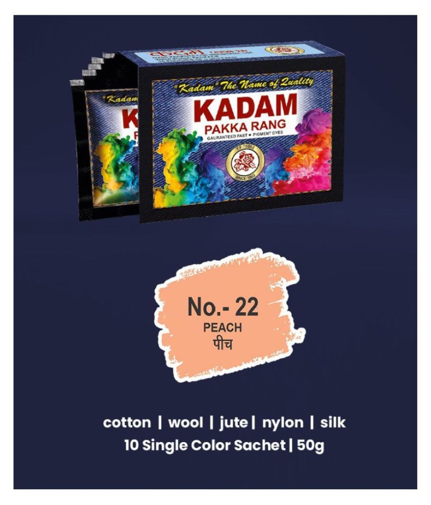     			KADAM Fabric Dye Colour, Shade 22 Peach, Pack of 10 Single Color Pouches