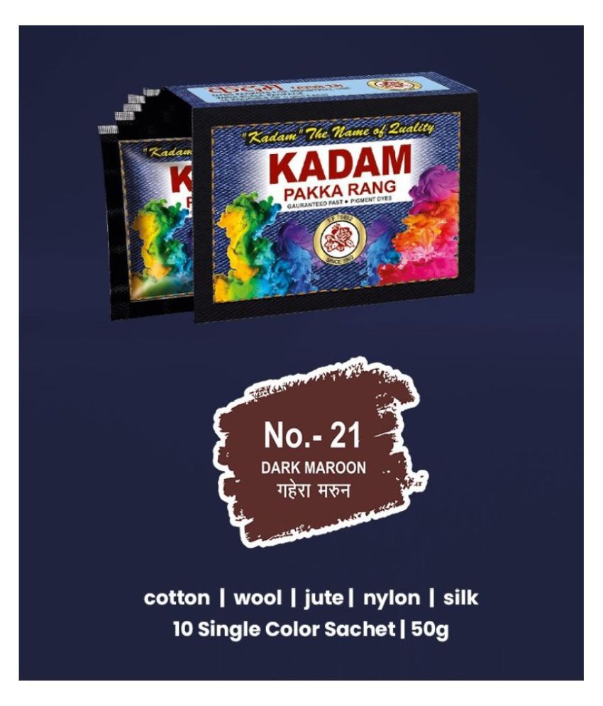 KADAM Fabric Dye Colour, Shade 21 Dark Maroon, Pack of 10 Single Color Pouches