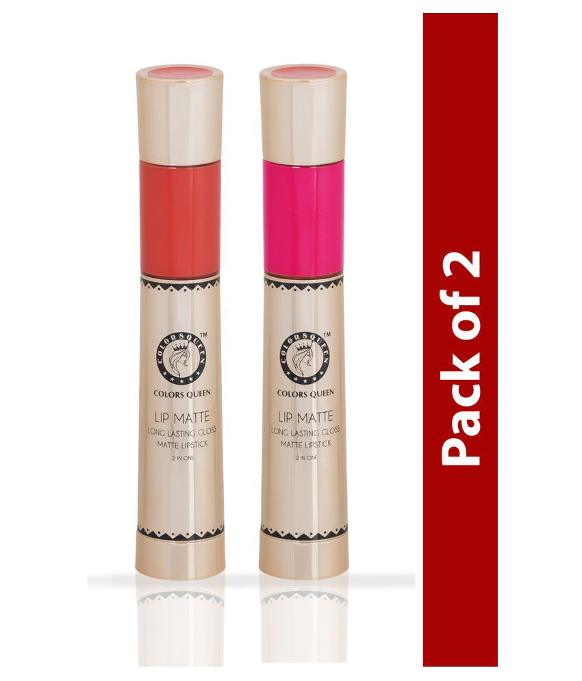     			Colors Queen 2 In 1 Long Lasting  Matte Lipstick (Orange & Very Pink) Multi Pack of 2 16 g
