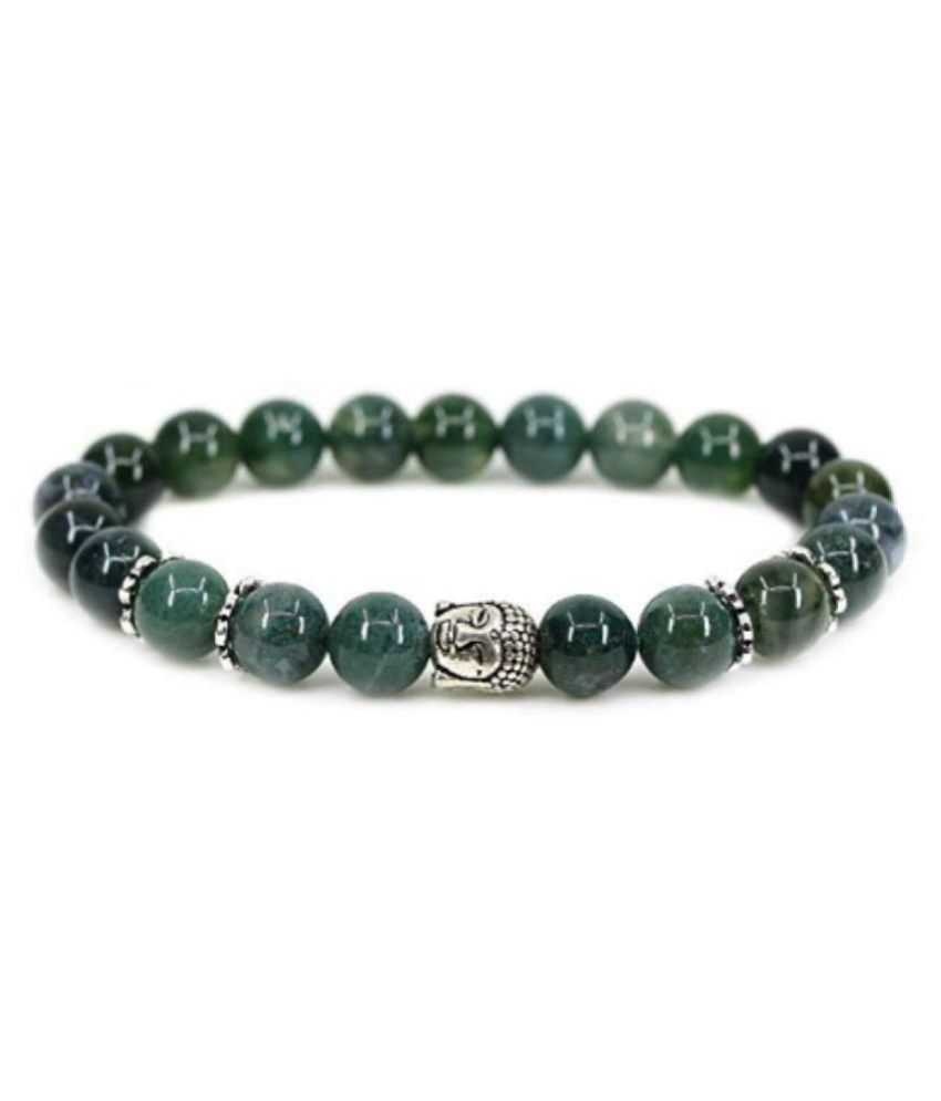     			8mm Green Moss Agate With Buddha Agate Stone Bracelet