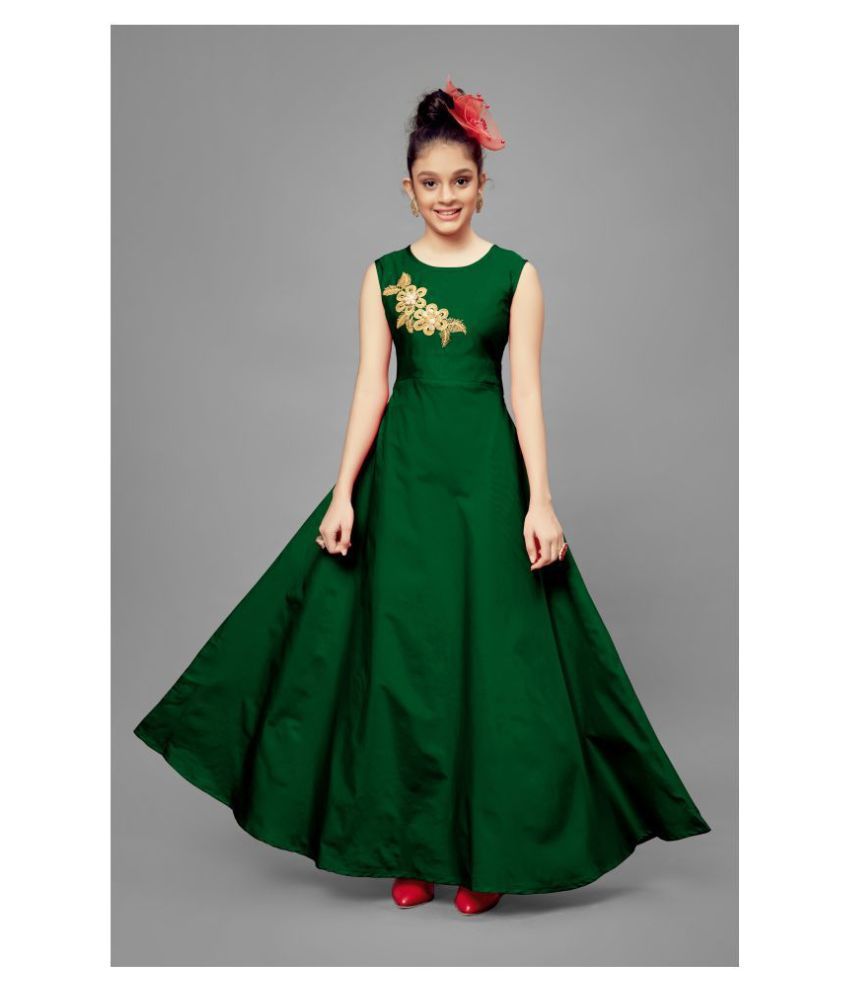     			Fashion Dream - Green Satin Girl's Gown ( Pack of 1 )