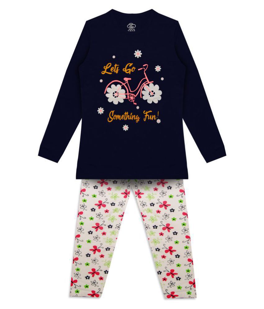 MIST N FOGG Girls' Print Cotton Nightwear | Top and Pyjama Set