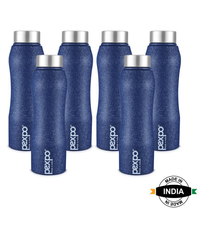     			PEXPO 1000 ml Stainless Steel Fridge Water Bottle (Set of 6, Blue, Bistro)