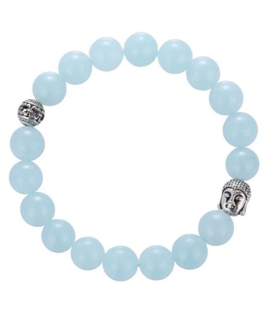     			8mm Blue Angelite With Buddha Natural Agate Stone Bracelet