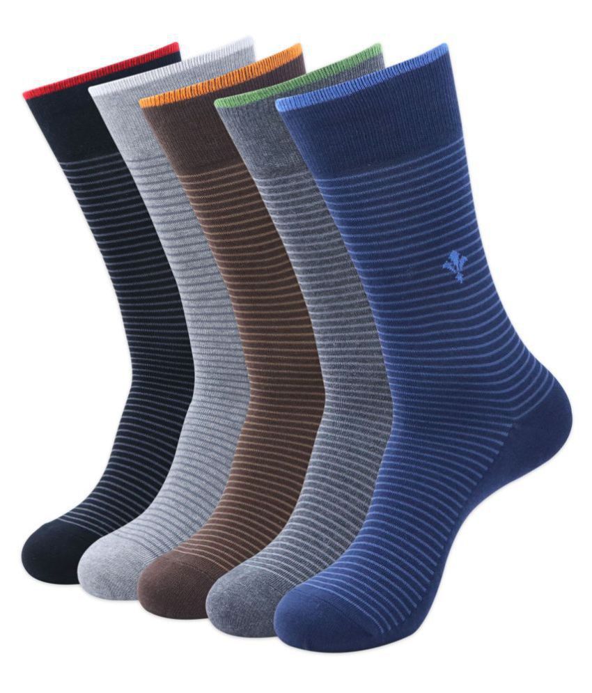 Balenzia - Cotton Men's Striped Multicolor Mid Length Socks ( Pack of 5 )