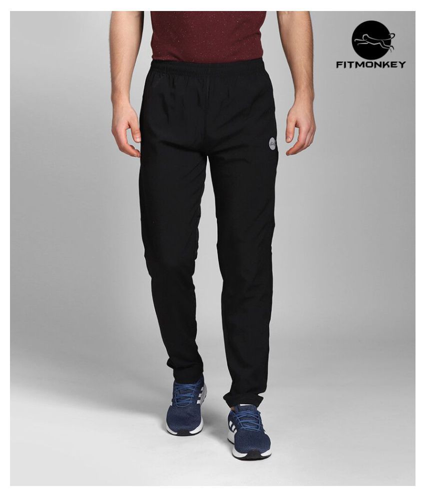 FitMonkey Black Polyester Trackpant - Straight Fit