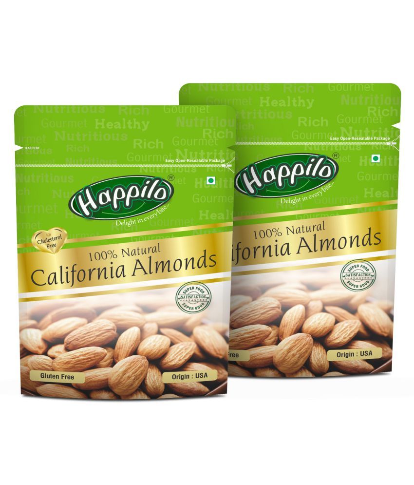     			Happilo 100% Natural Premium Californian Almonds Badam Giri Natural & Healthy Rich Flavor Snack Healthy Protein Boost Antioxidant Vitamin E, Fiber Almonds  (2 x 200 g)