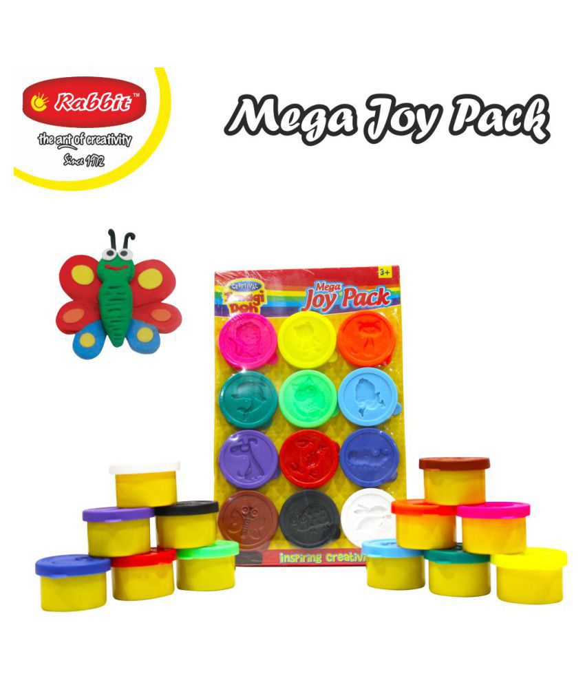 RABBIT Mega Joy Pack 12 Colors for Kids + 24 Molding Toys | Dough Factory for Boys Girls | Play Doh | Modelling Dough | Dough for kids with Moulds |Activity Set | Dough Set| Multicolor | Ideal for 3+