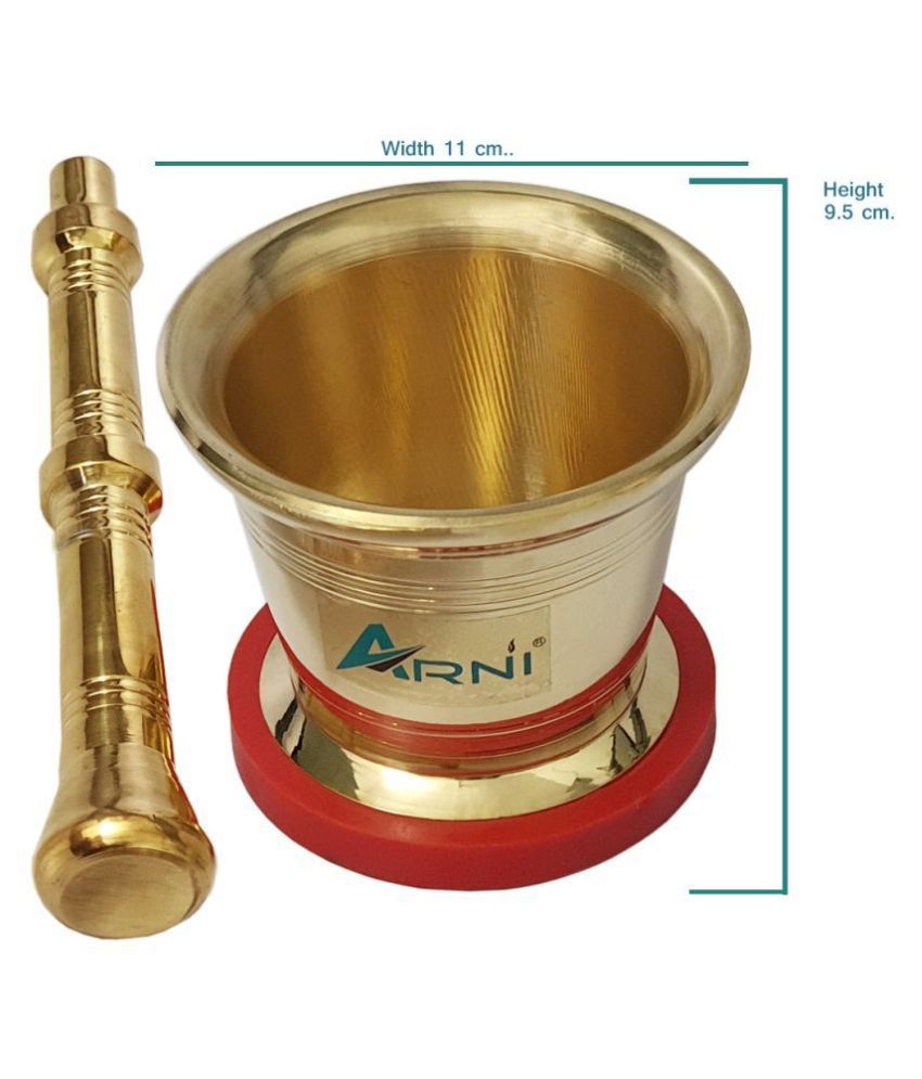 Arni Mortar Pestle Set Khal Batta Okhli Masher Kharad Crusher Imam Dasta with High Quality Rubber Grip brass Weight 1.7kg