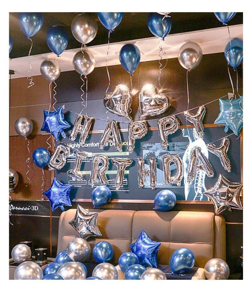     			ZYOZI Party Decoration 10 inch Silver, Black and Blue Metallic Shiny Thicken Balloon for Decoration (Silver, Black and Blue) - 51 Pieces