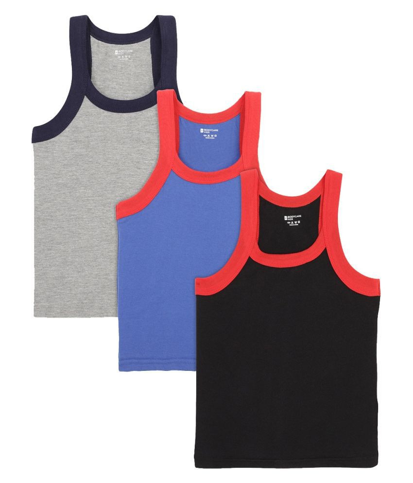     			Bodycare Boys (Black, Grey, Blue) Round Neck Sleeveless GYM Vest Pack Of 3