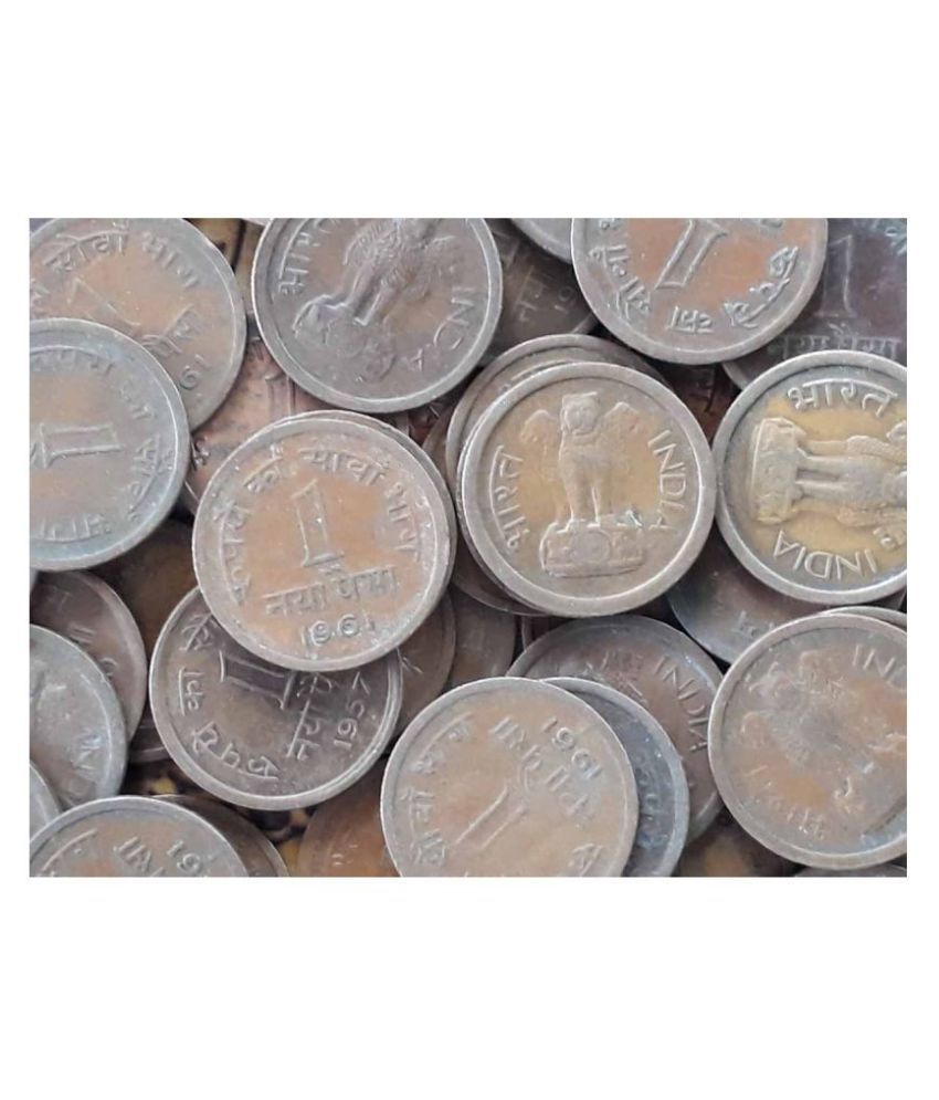     			100 PIECES LOT - 1 NP -  BRONZE ( COPPER ) MIXED YEARS - CIRCULATED CONDITION - INDIA - 1957 1958 1959 1960 1961