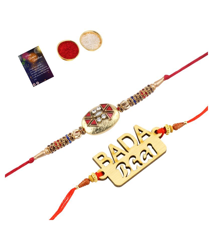     			Paola Exclusive Bhaiya Rakhi " BADA BHAI" Designer Pendent With  Designer Look  Rakhi Combo  For Bhaiya With Roli Chawal And  Greeting Card