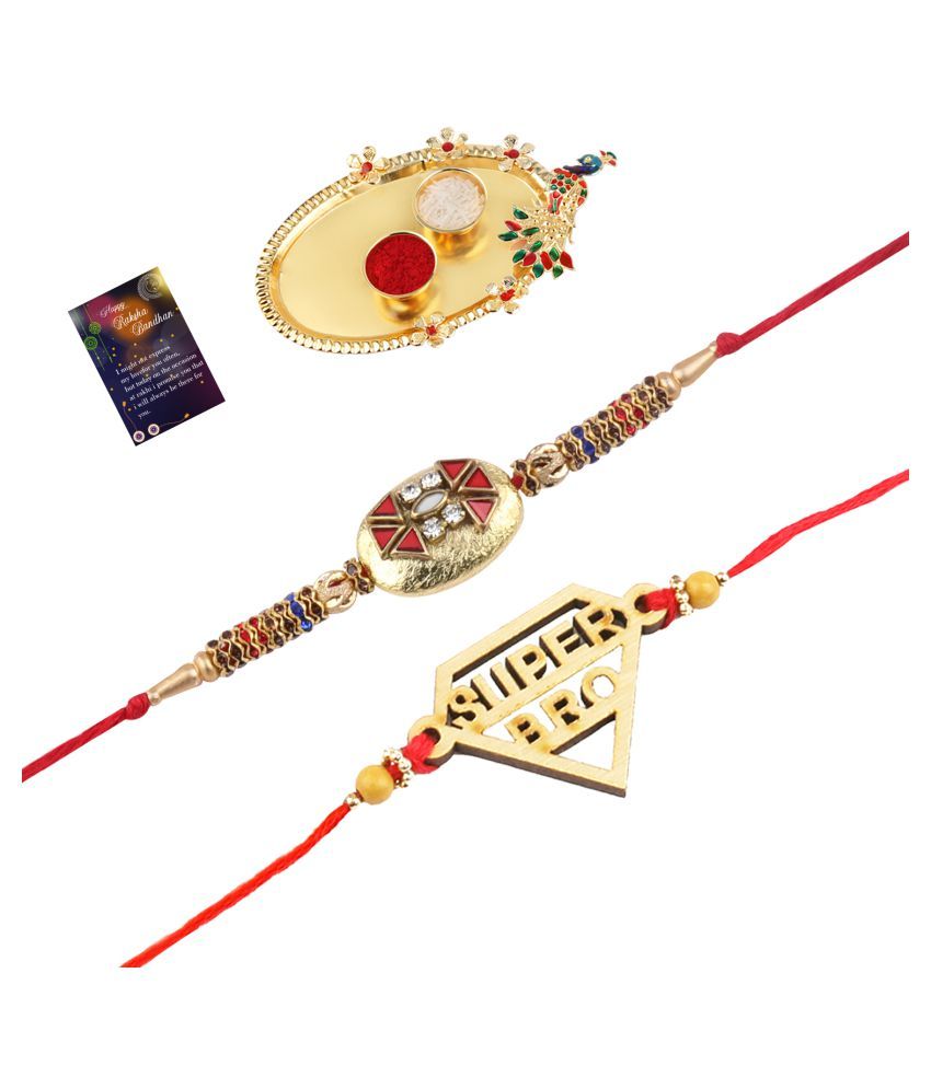     			Paola Fashion Charm Bhaiya Rakhi " SUPER HERO" Designer Pendent With  Designer Look Rakhi Combo  For Bhaiya With Roli Chawal And  Greeting Card 1 Kankawati Pooja Thali