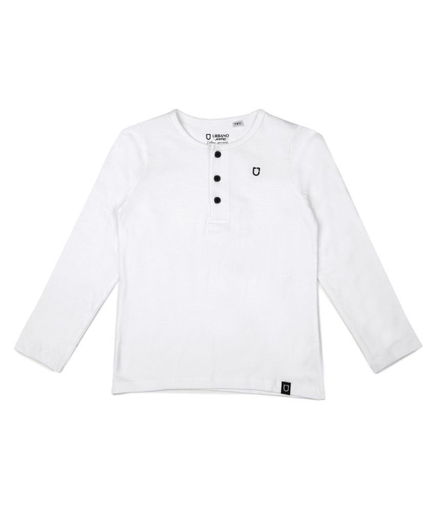     			Urbano Juniors Boy's White Solid Henley Neck Regular Fit Full Sleeve Cotton Holi T-Shirt