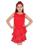 Cutecumber Pack of 1 Girls Georgette Top With Skirt ( Red )