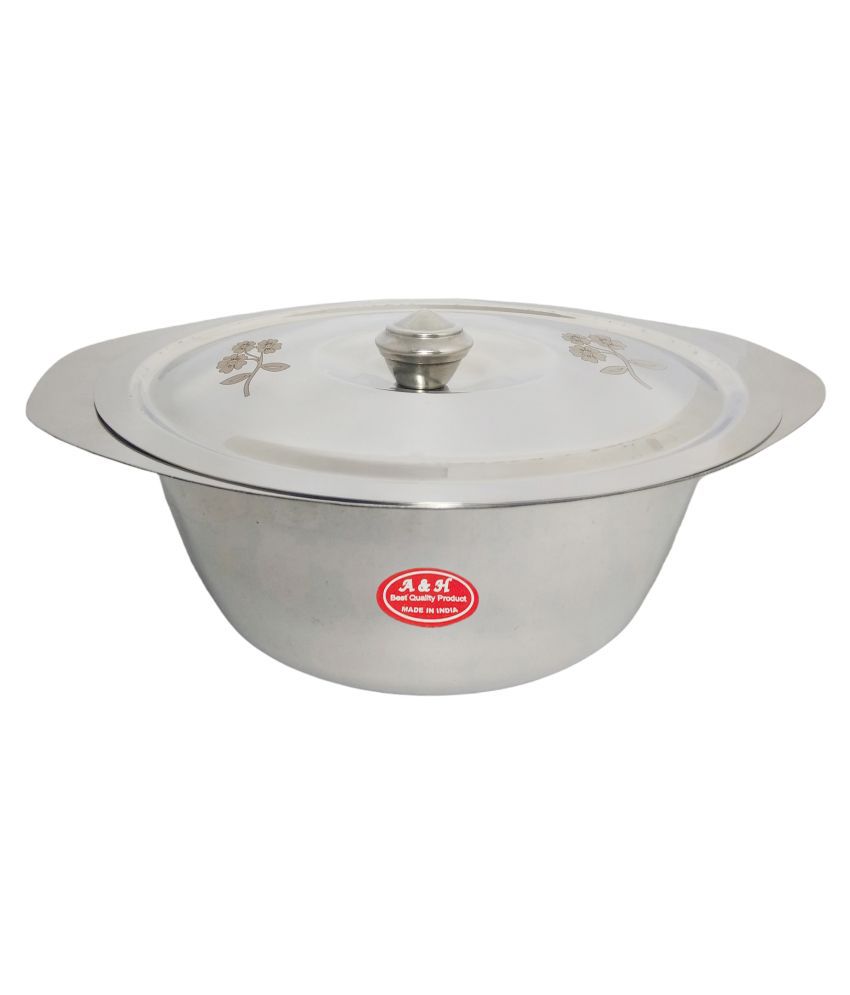 A&H Set of 1 Pc Laser Design Serving Bowls With Lid ( Dongas )  - Stainless Steel