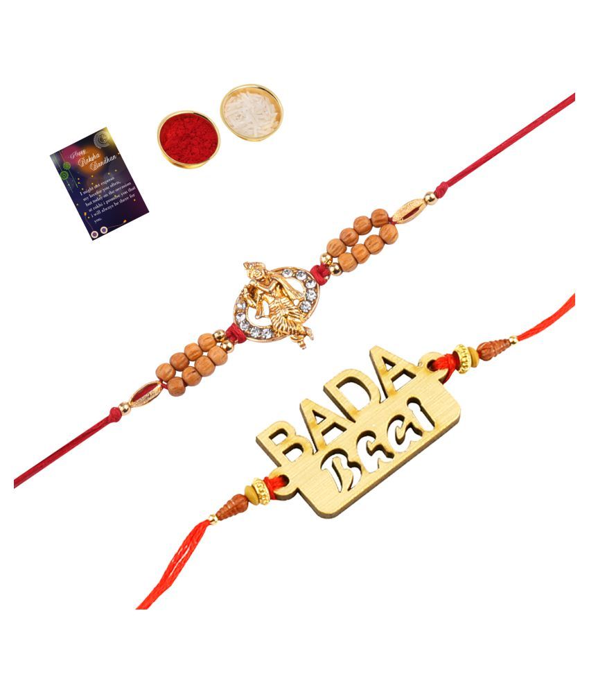     			Paola Exclusive Bhaiya Rakhi " BADA BHAI" Designer Pendent With  Designer Look"KRISHNA JI "Rakhi Combo  For Bhaiya With Roli Chawal And  Greeting Card