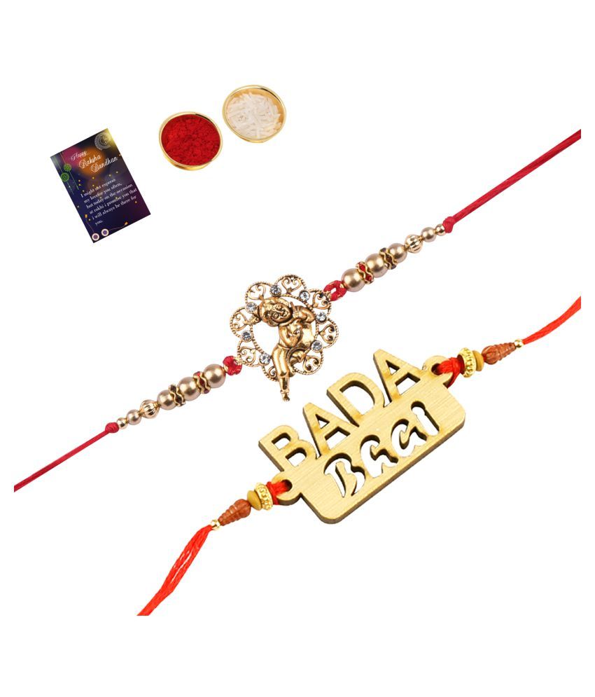     			Paola Exclusive Bhaiya Rakhi " BADA BHAI" Designer Pendent With  Designer Look"BAL GOPAL"Rakhi Combo  For Bhaiya With Roli Chawal And  Greeting Card