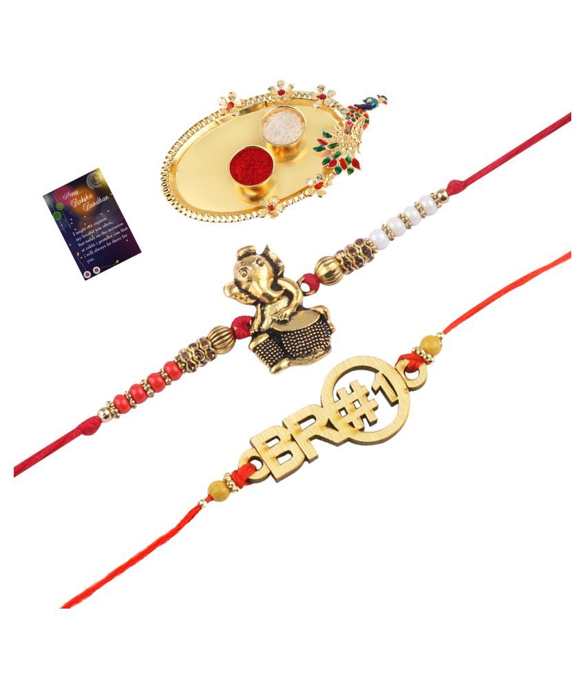     			Paola Stylish  Bhaiya Rakhi " BRO" Designer Pendent With  Designer Look "GANESH JI"Rakhi Combo  For Bhaiya With Roli Chawal And  Greeting Card 1 Kankawati Pooja Thali