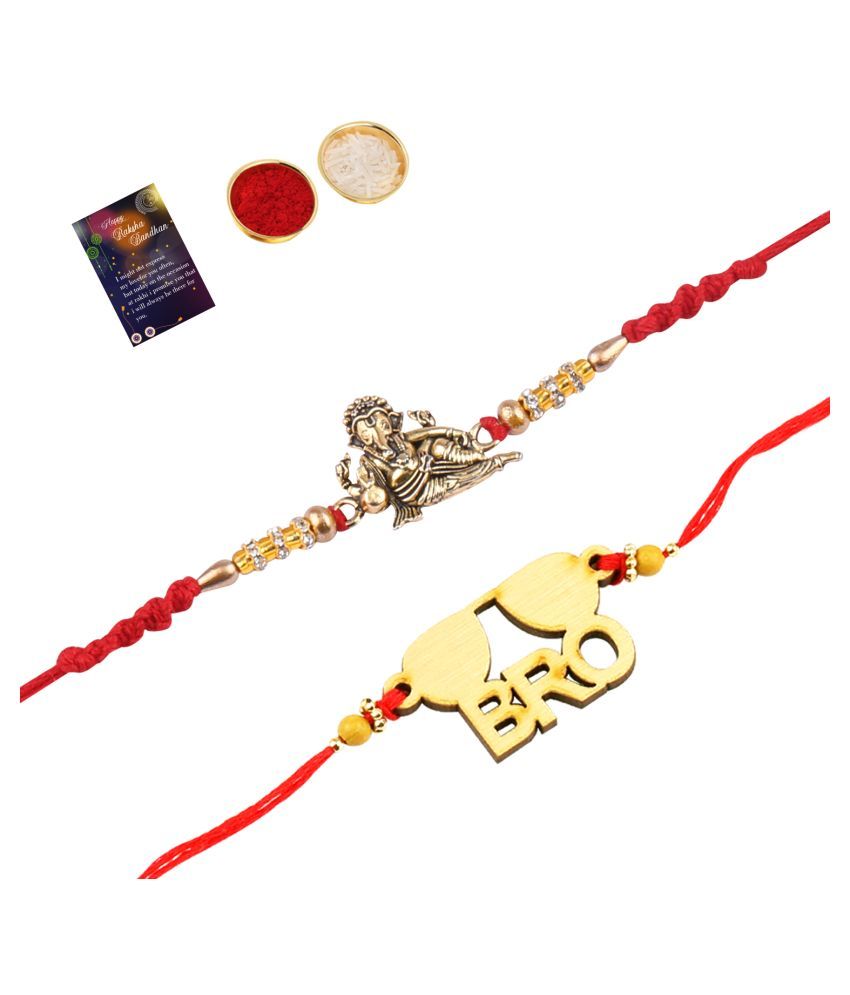     			Paola Stylish  Bhaiya Rakhi " BRO" Designer Pendent With  Designer Look "GANESH JI"Rakhi Combo  For Bhaiya With Roli Chawal And  Greeting Card