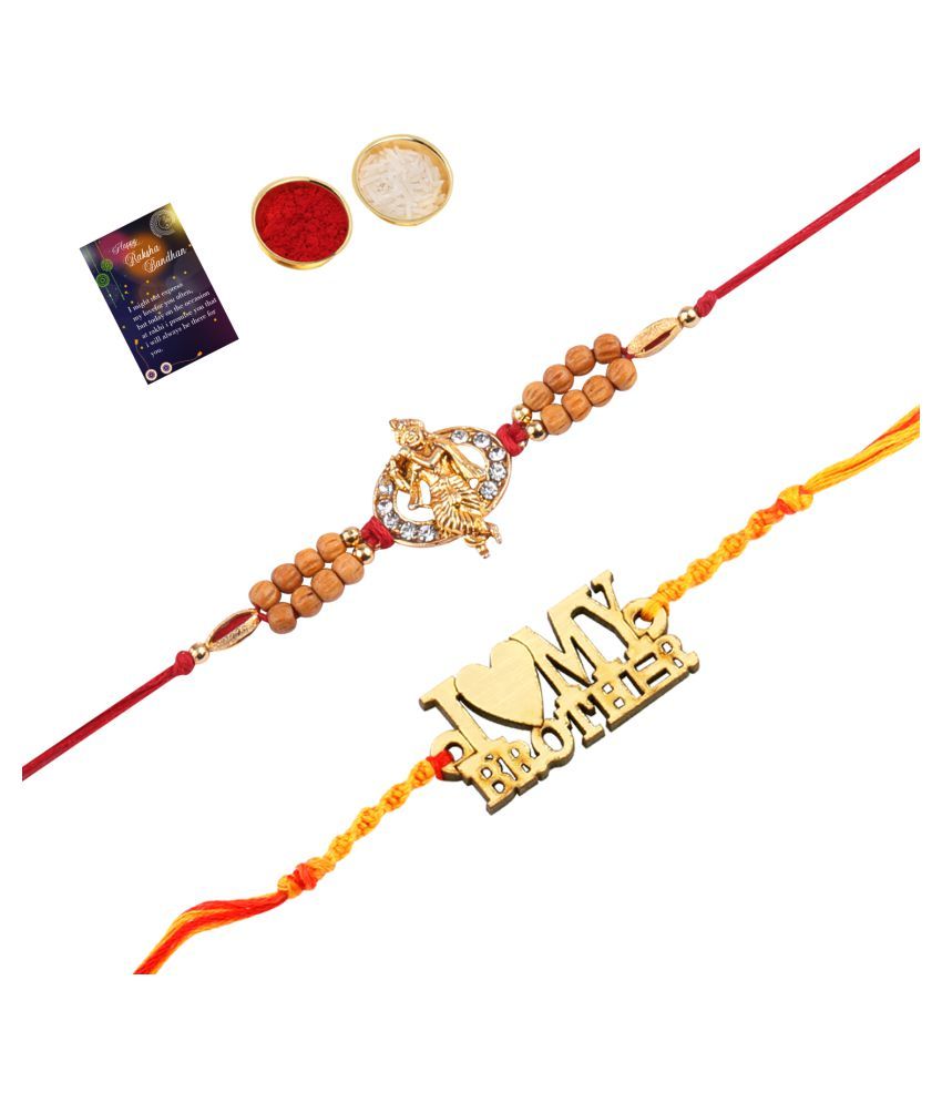     			Paola  Stylish  Bhaiya Rakhi " I LOVE MY BROTHER" Designer Pendent With  Designer Look"KRISHNA JI "Rakhi Combo  For Bhaiya With Roli Chawal And  Greeting Card