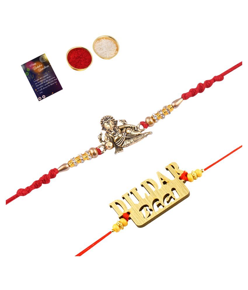     			Paola Stylish Classic  Look "GANESH JI" Pendant   Rakhi With  "DILDAR BHAI "  Rakhi combo For  Bhaiya With Roli Chawal And  Greeting Card