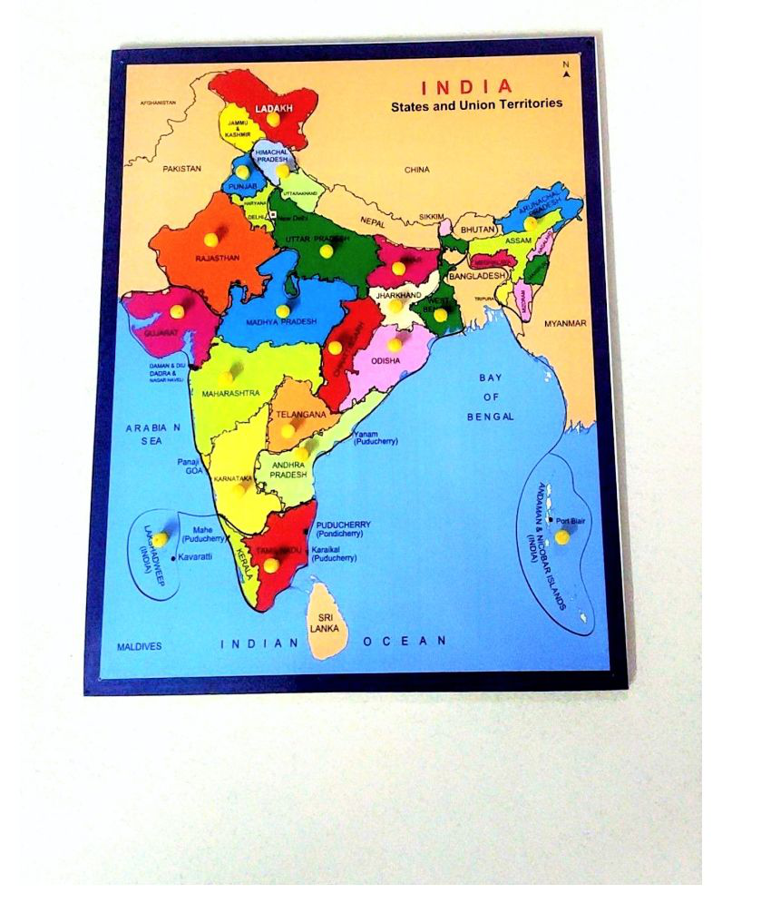     			Wooden General Knowledge Map of India With Different States With Geographical Knowledge to Better Know India For kids learning Geography and home office decor