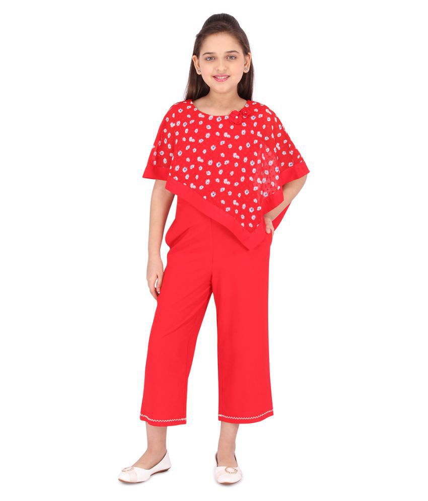     			Cutecumber - Red Georgette Girls Jumpsuit ( Pack of 1 )