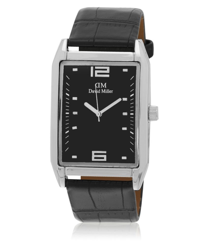     			David Miller - Black Leather Analog Men's Watch