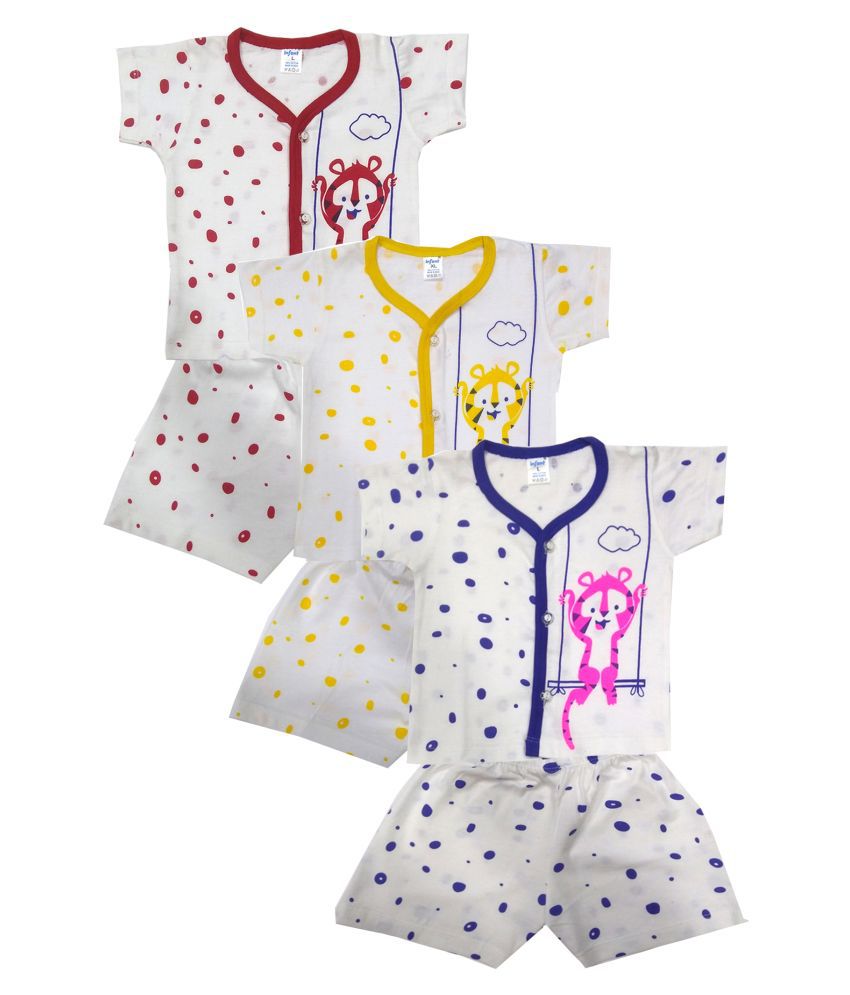     			INFANT Red, Yellow and Blue Cotton Half sleeve Stylish Top & Half Pant Set of 3