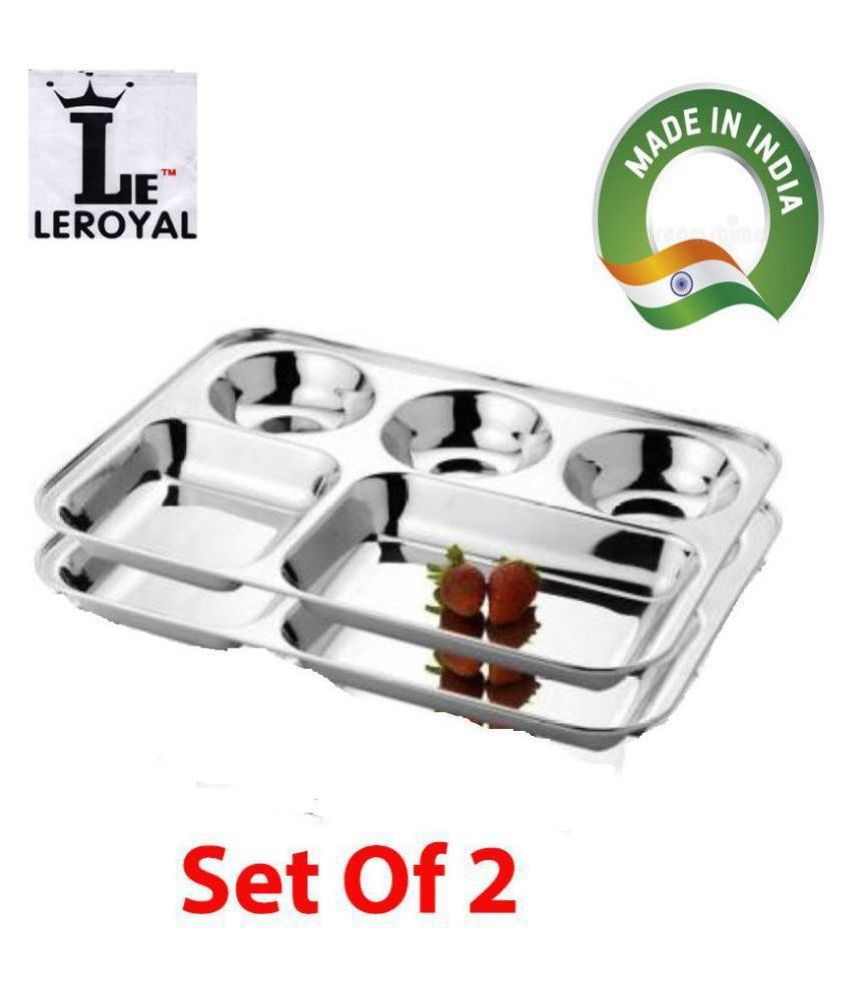     			LEROYAL Stainless Steel partition thali set/Dinner Set of 2 Pieces