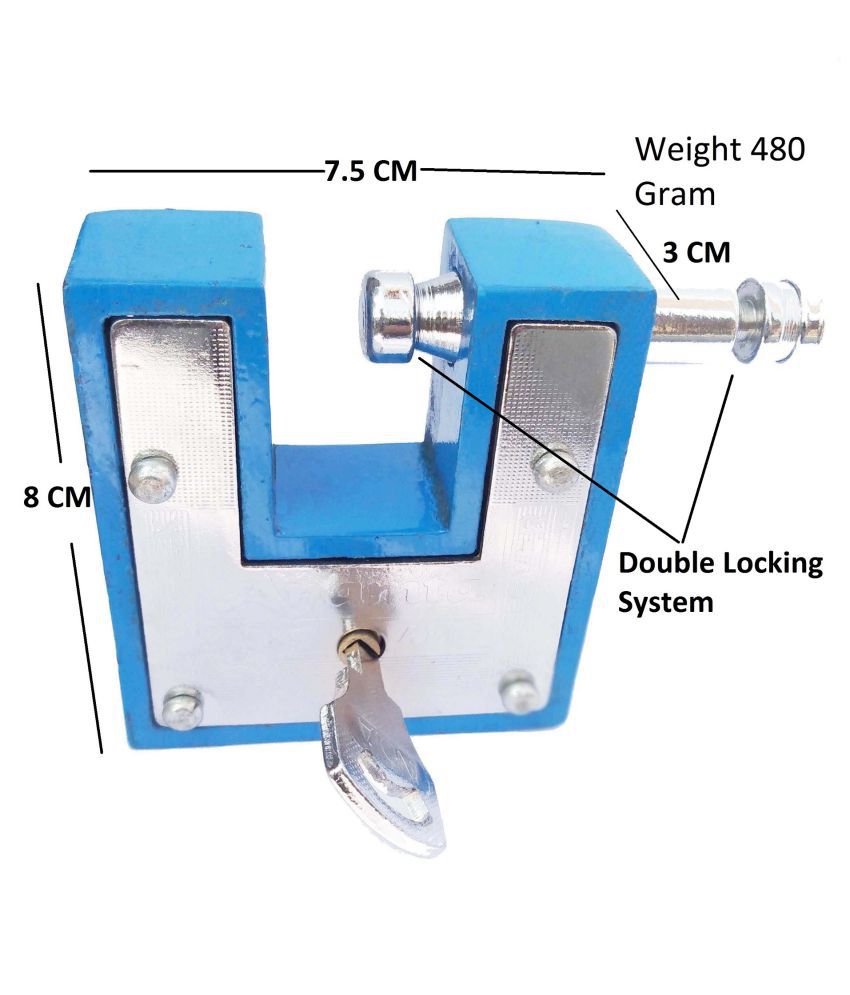     			Unikkus Heavy Bar locks for Home, Shop, Offices, Bike, Cycle etc, 3 Keys,100 MM, 10 Levers strong Lock, Double Locking System (Blue)
