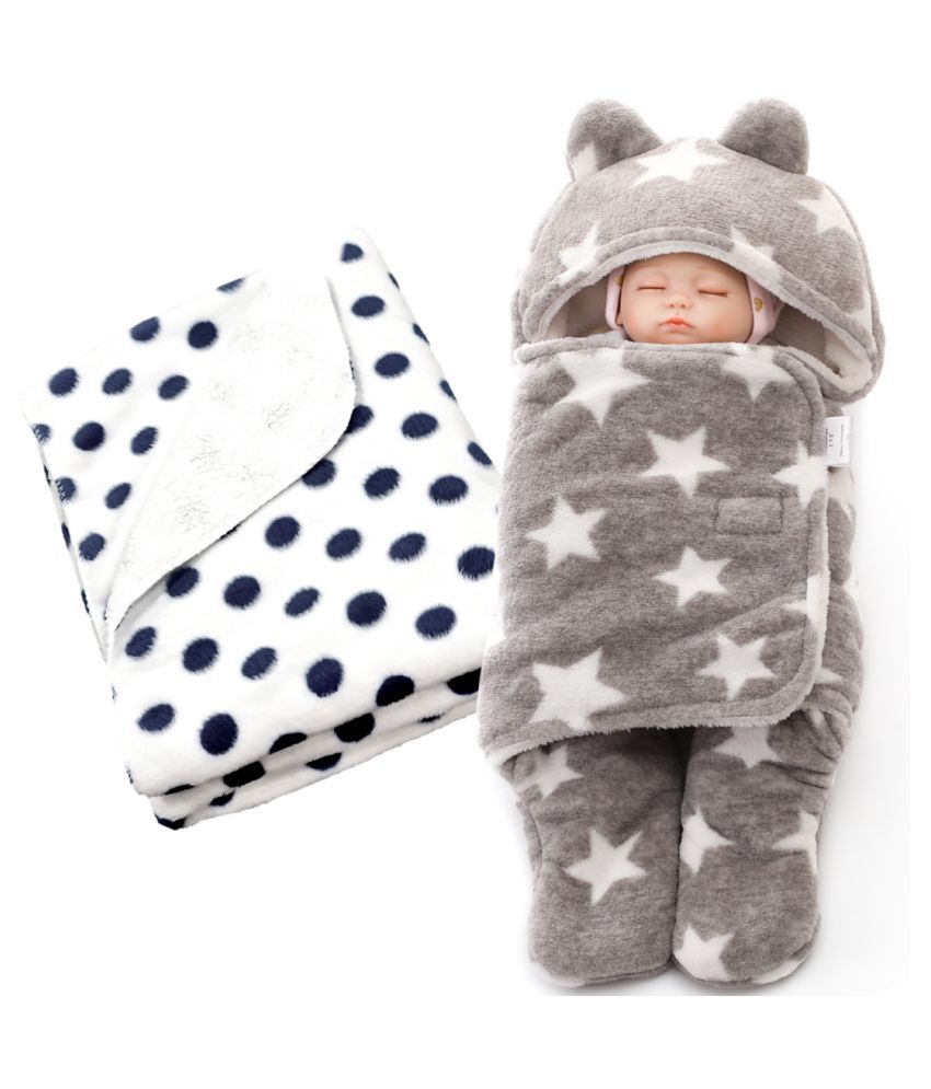     			Brandonn - Multicolor Cotton Blend Hooded Baby Blanket (Pack Of 2)