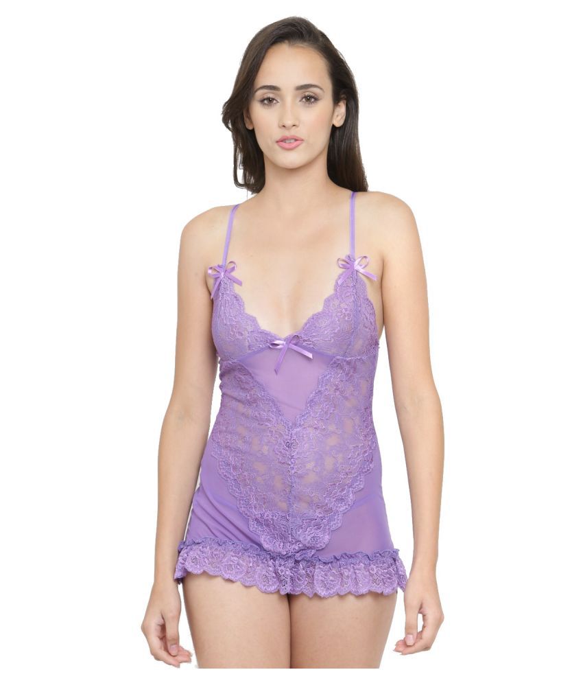     			N-Gal Polyester Baby Doll Dresses With Panty - Purple