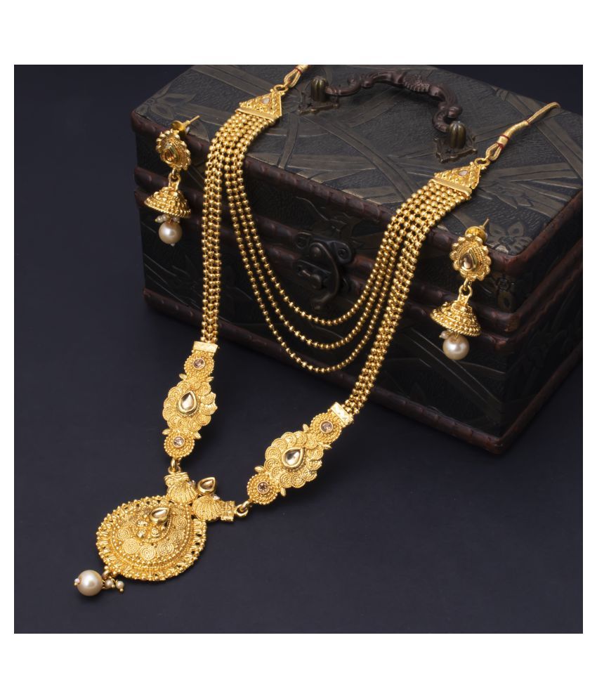     			Sukkhi Alloy Golden Traditional Necklaces Set Long Haram