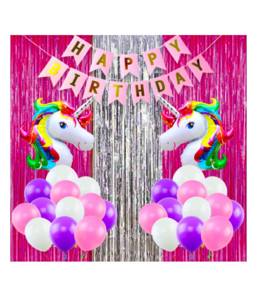     			Blooms Unicorn Theme Birthday Decorations Items Combo Kit- 36Pcs