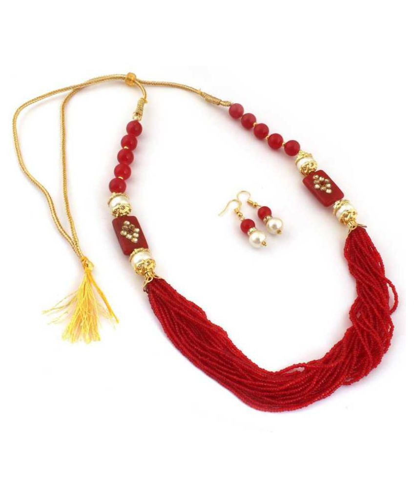     			Jewar Mandi None Red Contemporary/Fashion Necklaces Set Long Haram