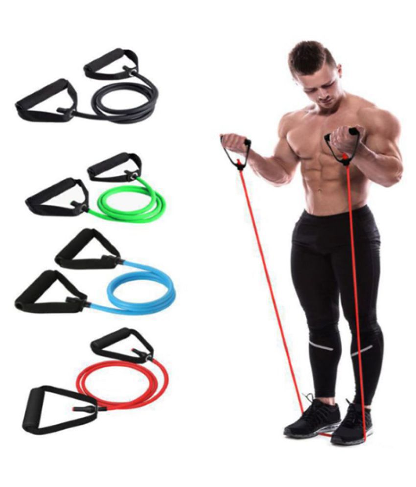     			Single Toning Resistance Tube Pull Rope Exercise Band for Stretching, Workout, Home Gym and Toning with Grip D Shaped Foam Handles for Men and Women