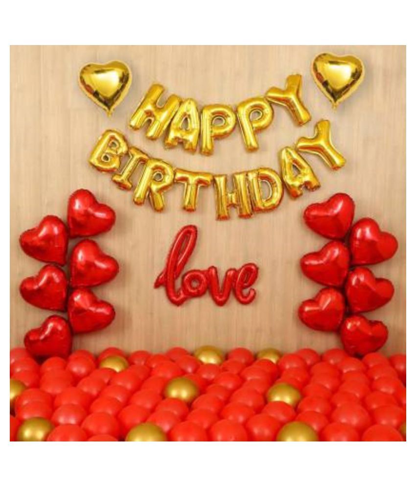     			KR Solid Solid Happy Birthday Foil Balloon  (13 )- 1 Red Love Cursive - 2 Gold 12 Red Heart Foil Balloon " 50 Red 10 Gold Metallic Balloon Balloon  (Red, Gold, Pack of 88)