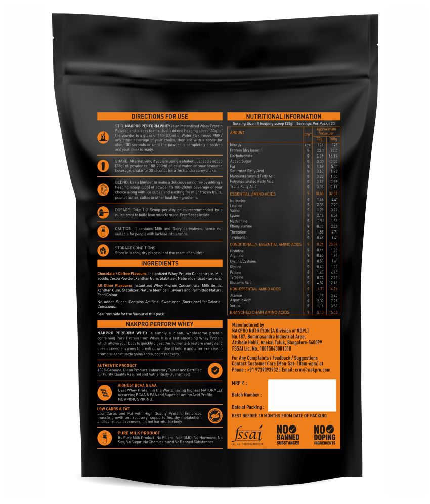 Nakpro PERFORM Whey Protein Supplement Powder (60 Servings) Whey ...