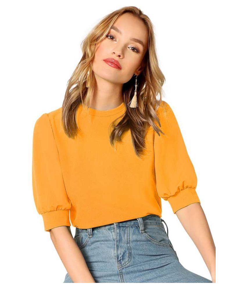     			Dream Beauty Fashion - Yellow Cotton Blend Women's Regular Top ( Pack of 1 )