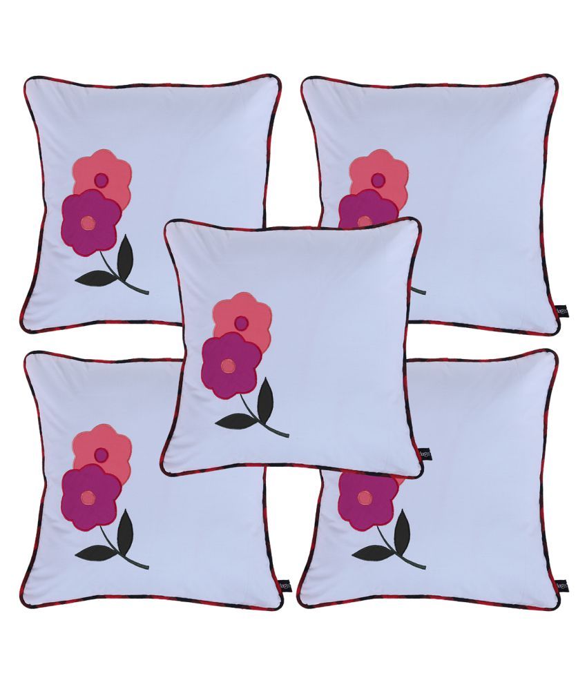     			HUGS N RUGS Set of 5 Cotton Floral Printed Square Cushion Cover (40X40)cm - White