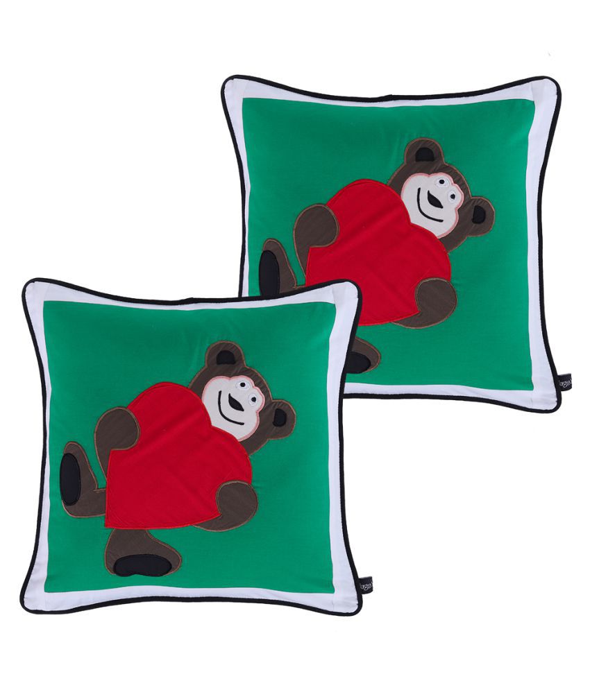     			HUGS N RUGS Set of 1 Cotton Animal Square Cushion Cover (40X40)cm - Green