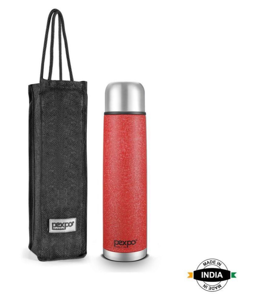     			Pexpo 1000ml 24 Hrs Hot and Cold Flask with Jute-bag, Flamingo Vacuum insulated Bottle (Pack of 1, Red)