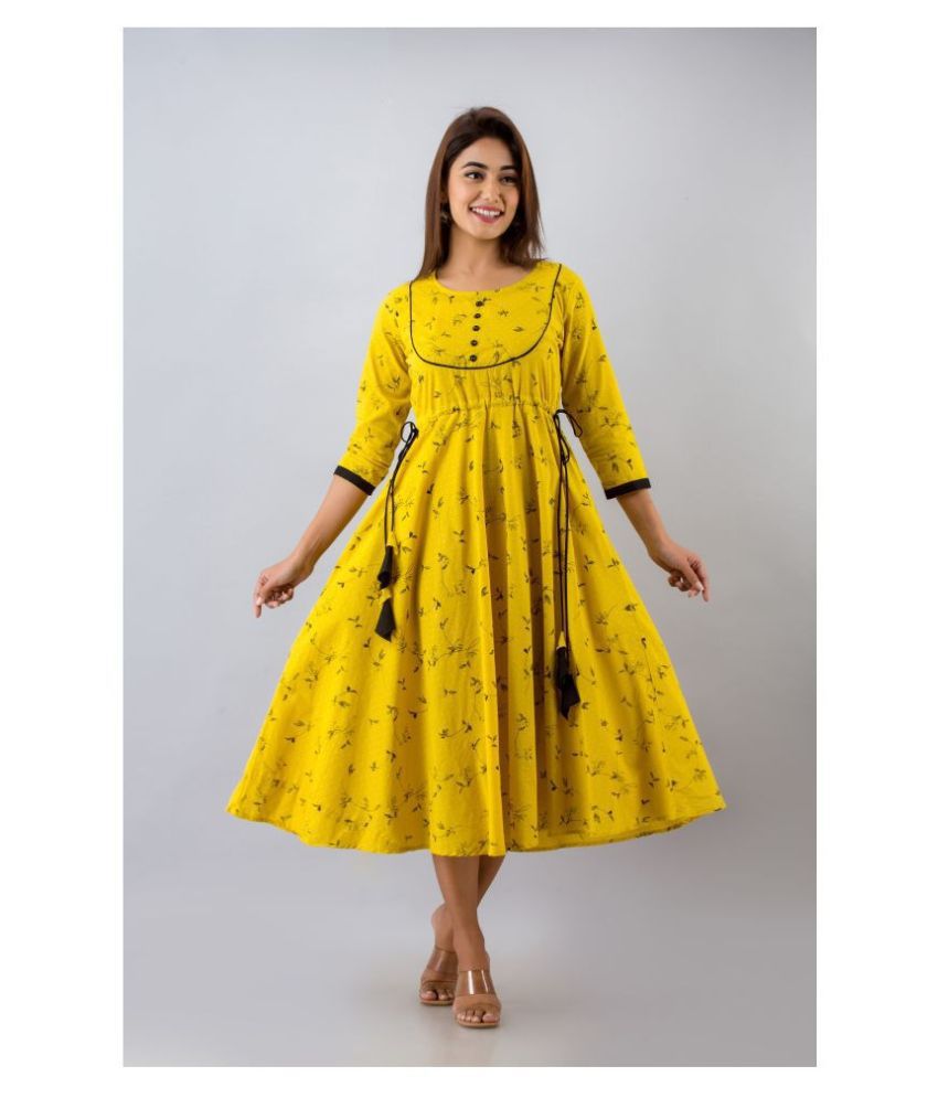     			SVARCHI - Yellow Cotton Women's Anarkali Kurti ( Pack of 1 )