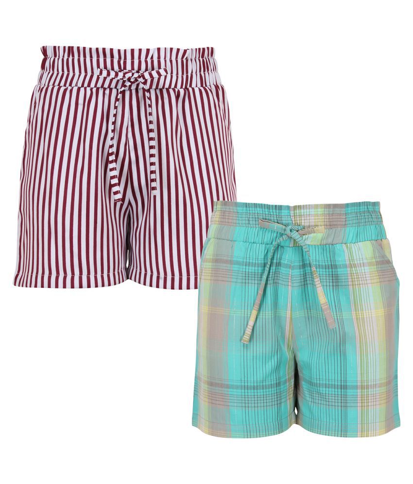     			Smart Casual Checkred and Striped Printed Combo Shorts
