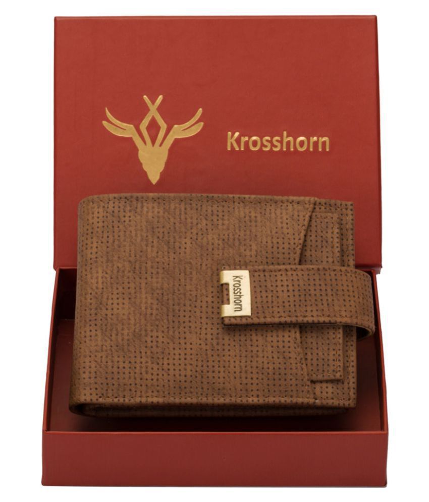 Krosshorn Faux Leather Brown Formal Regular ATM Slot RFID Wallet (Men's ...