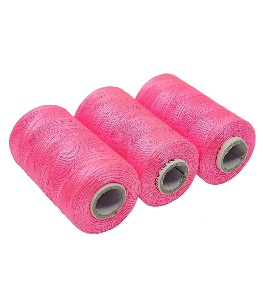     			PRANSUNITA Fluorescent Neon Colour Silk (Resham) Twisted Hand & Machine Embroidery Shiny Thread for Jewellery Designing, Embroidery, Art & Craft, Tassel Making, Fast Colour, Pack of 3 Spool x 300 MTS Each, Colour- Neon Pink